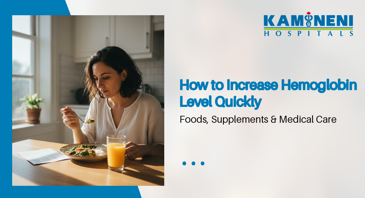 Woman eating iron-rich spinach and lentils with orange juice to increase hemoglobin level quickly