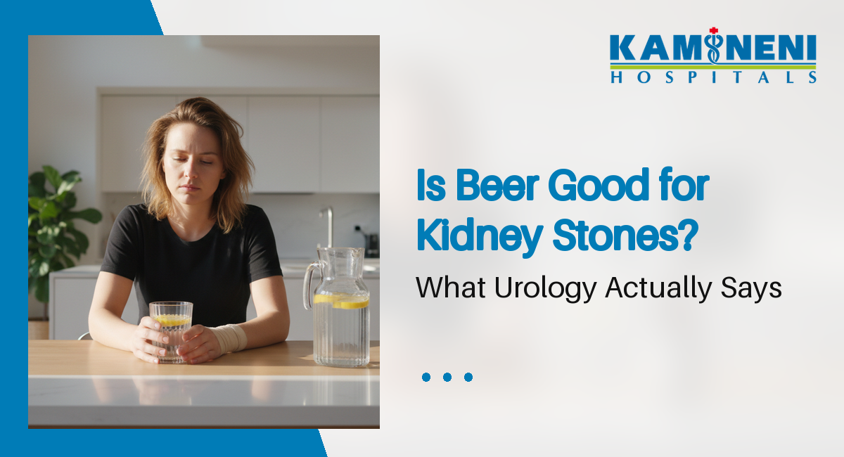 Person choosing water with lemon over beer for kidney stone prevention at home