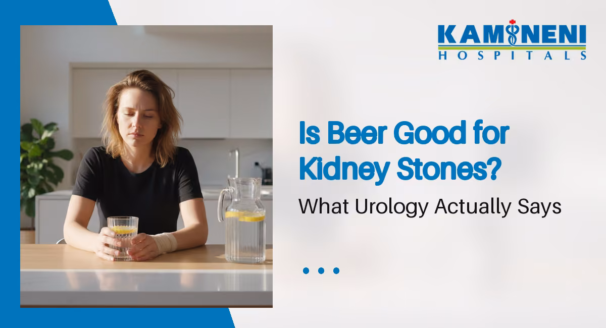 Person choosing water with lemon over beer for kidney stone prevention at home