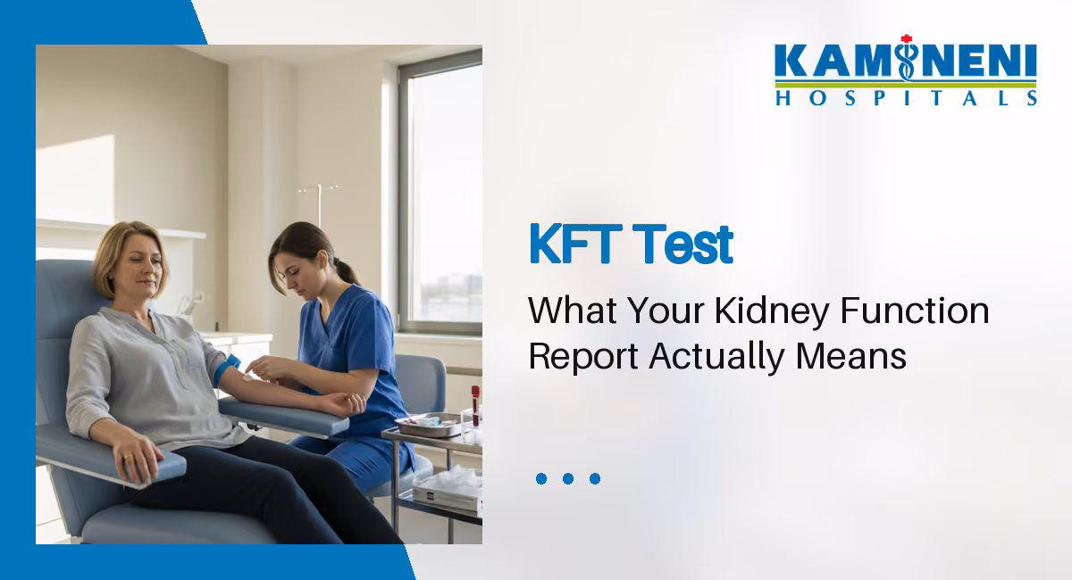 Phlebotomist performing a blood draw for a kft test in a hospital examination room